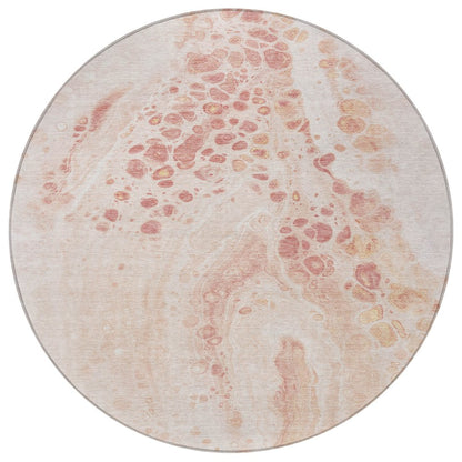 3' X 5' Salmon And Ivory Abstract Washable Indoor Outdoor Area Rug