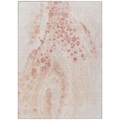 3' X 5' Salmon And Ivory Abstract Washable Indoor Outdoor Area Rug