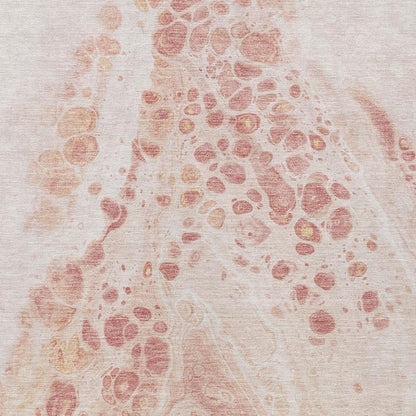 3' X 5' Salmon And Ivory Abstract Washable Indoor Outdoor Area Rug