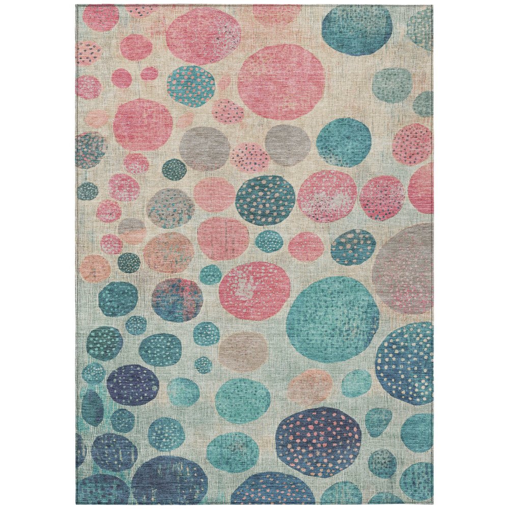 3' X 5' Teal Blue And Blush Geometric Washable Indoor Outdoor Area Rug