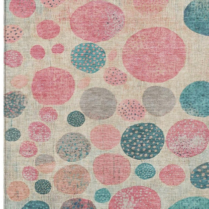 3' X 5' Teal Blue And Blush Geometric Washable Indoor Outdoor Area Rug