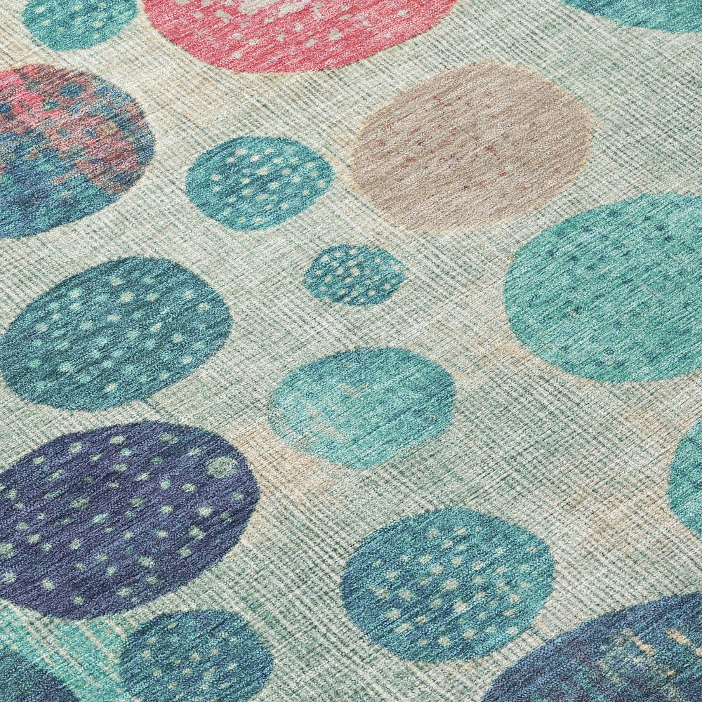 3' X 5' Teal Blue And Blush Geometric Washable Indoor Outdoor Area Rug