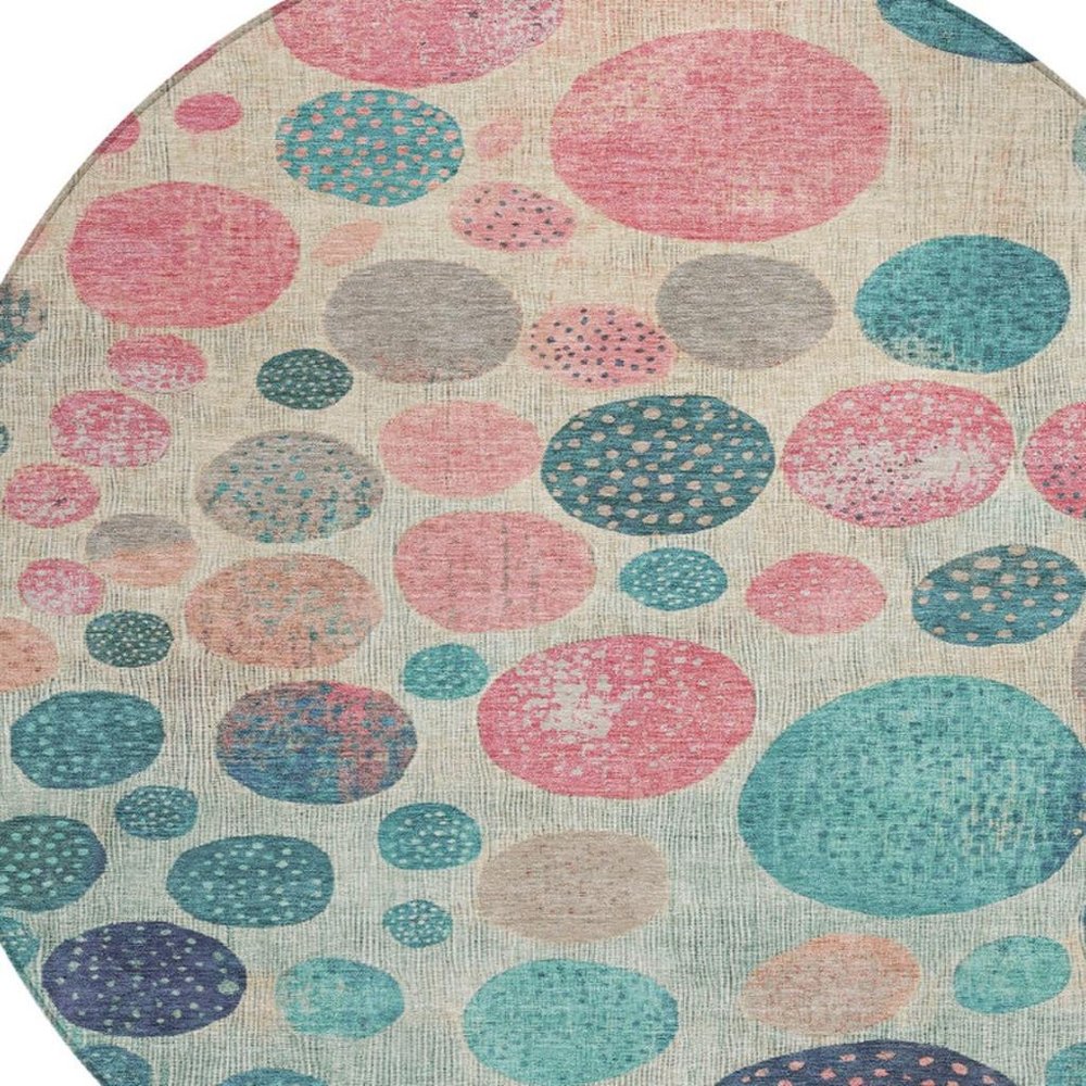 3' X 5' Teal Blue And Blush Geometric Washable Indoor Outdoor Area Rug