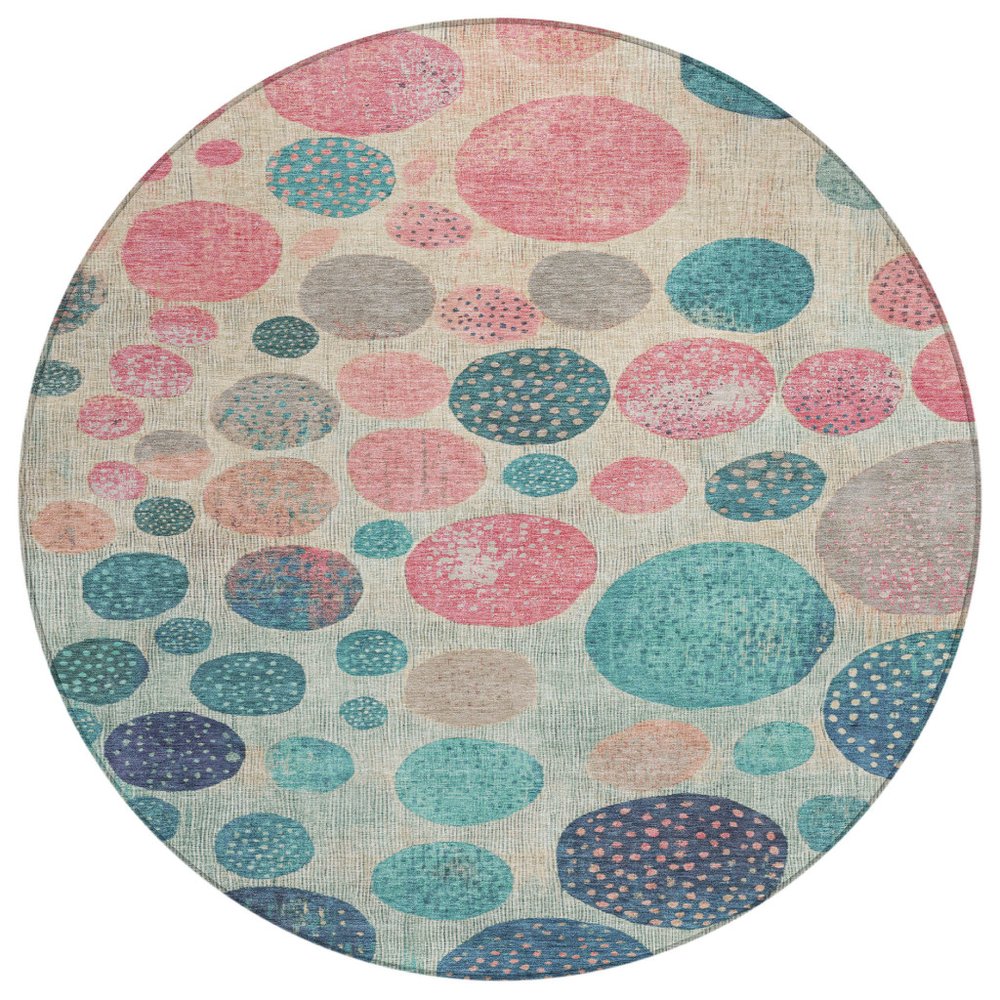 3' X 5' Teal Blue And Blush Geometric Washable Indoor Outdoor Area Rug