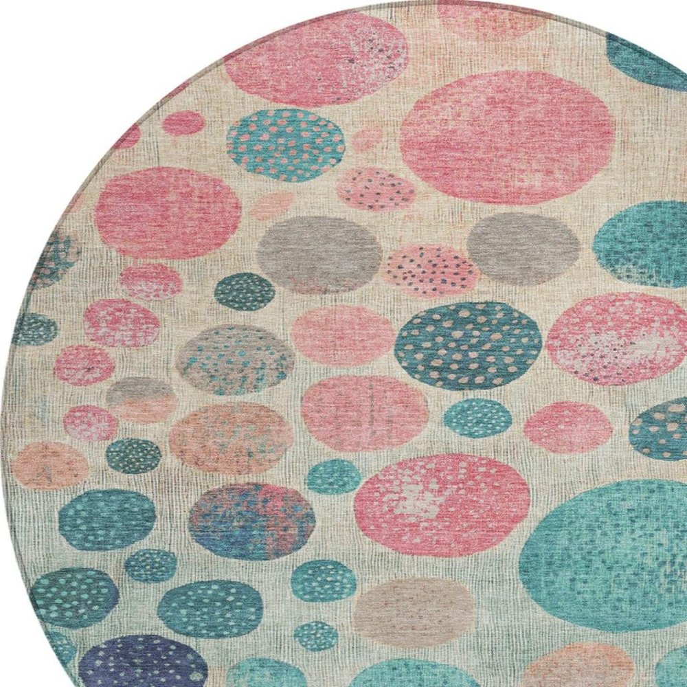 3' X 5' Teal Blue And Blush Geometric Washable Indoor Outdoor Area Rug