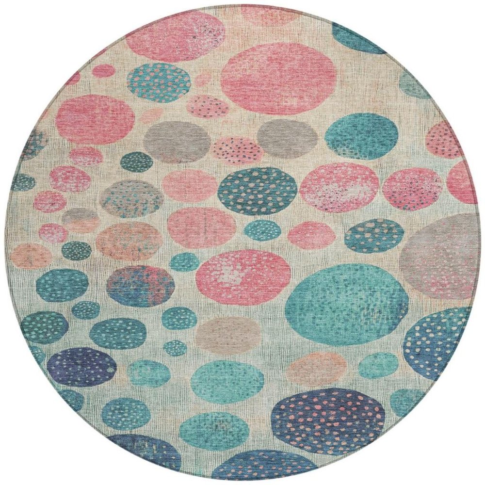 3' X 5' Teal Blue And Blush Geometric Washable Indoor Outdoor Area Rug