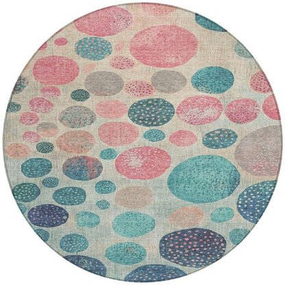 3' X 5' Teal Blue And Blush Geometric Washable Indoor Outdoor Area Rug