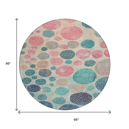 3' X 5' Teal Blue And Blush Geometric Washable Indoor Outdoor Area Rug