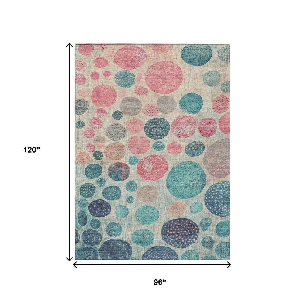 3' X 5' Teal Blue And Blush Geometric Washable Indoor Outdoor Area Rug
