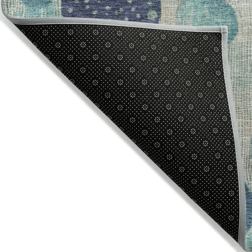 3' X 5' Teal Blue And Blush Geometric Washable Indoor Outdoor Area Rug