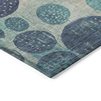 3' X 5' Teal Blue And Blush Geometric Washable Indoor Outdoor Area Rug