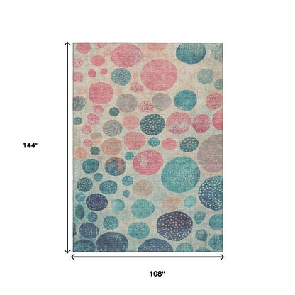 3' X 5' Teal Blue And Blush Geometric Washable Indoor Outdoor Area Rug