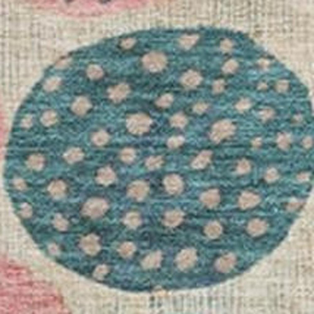 3' X 5' Teal Blue And Blush Geometric Washable Indoor Outdoor Area Rug
