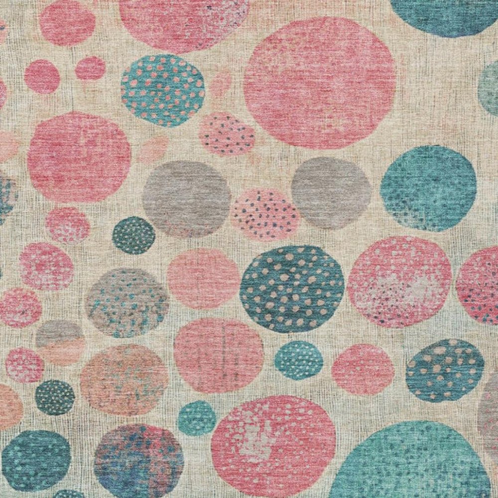3' X 5' Teal Blue And Blush Geometric Washable Indoor Outdoor Area Rug