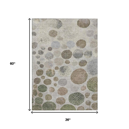 3' X 5' Taupe And Ivory Geometric Washable Indoor Outdoor Area Rug