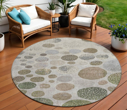 3' X 5' Taupe And Ivory Geometric Washable Indoor Outdoor Area Rug