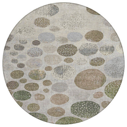 3' X 5' Taupe And Ivory Geometric Washable Indoor Outdoor Area Rug