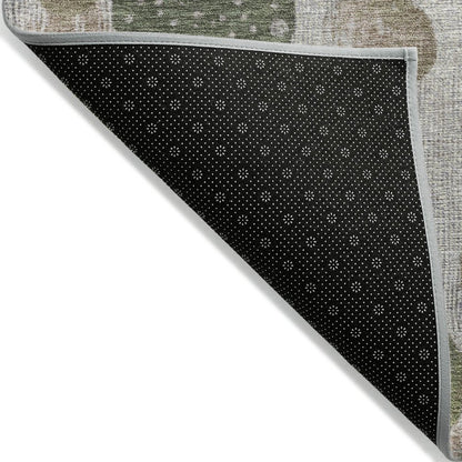 3' X 5' Taupe And Ivory Geometric Washable Indoor Outdoor Area Rug