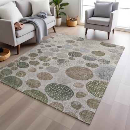 3' X 5' Taupe And Ivory Geometric Washable Indoor Outdoor Area Rug