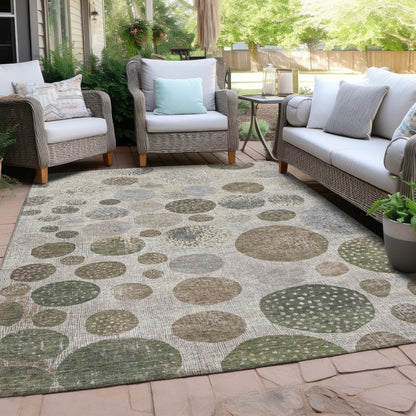 3' X 5' Taupe And Ivory Geometric Washable Indoor Outdoor Area Rug