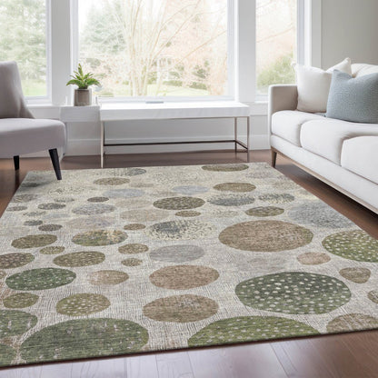 3' X 5' Taupe And Ivory Geometric Washable Indoor Outdoor Area Rug