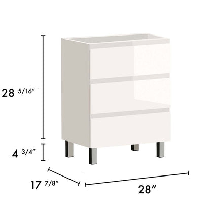 28" White Wood Freestanding Bathroom Vanity With White Sink And Three Drawers
