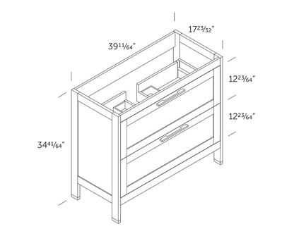 40" White Wood Freestanding Bathroom Vanity With White Sink And Two Drawers