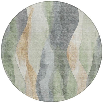 3' X 5' Artichoke Green And Gray Abstract Washable Indoor Outdoor Area Rug
