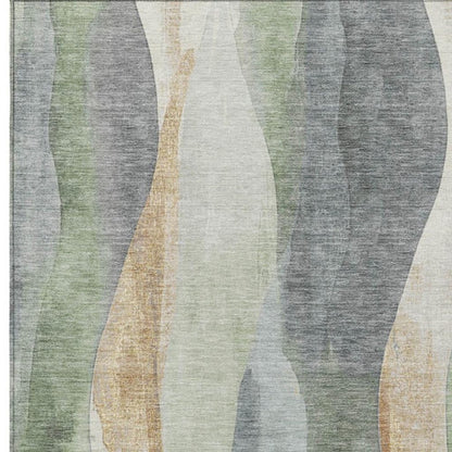 3' X 5' Artichoke Green And Gray Abstract Washable Indoor Outdoor Area Rug