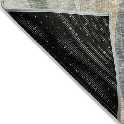 3' X 5' Artichoke Green And Gray Abstract Washable Indoor Outdoor Area Rug