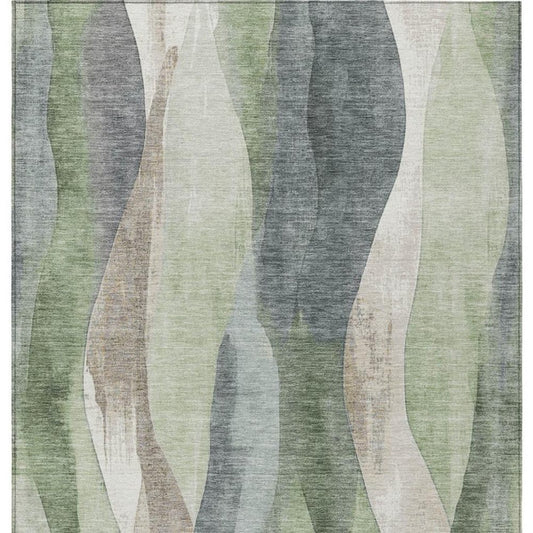 3' X 5' Fern Green And Gray Abstract Washable Indoor Outdoor Area Rug