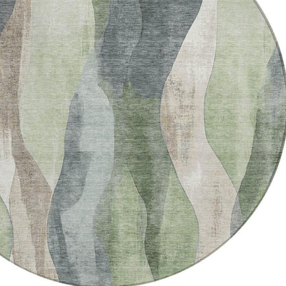 3' X 5' Fern Green And Gray Abstract Washable Indoor Outdoor Area Rug
