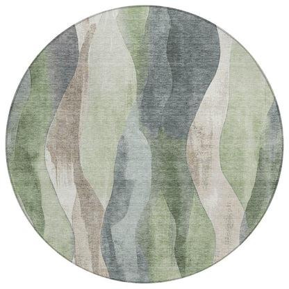 3' X 5' Fern Green And Gray Abstract Washable Indoor Outdoor Area Rug