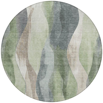 3' X 5' Fern Green And Gray Abstract Washable Indoor Outdoor Area Rug