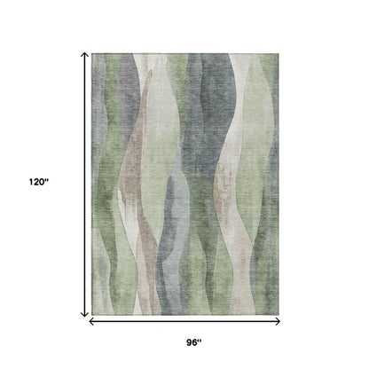 3' X 5' Fern Green And Gray Abstract Washable Indoor Outdoor Area Rug