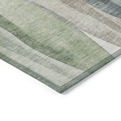 3' X 5' Fern Green And Gray Abstract Washable Indoor Outdoor Area Rug