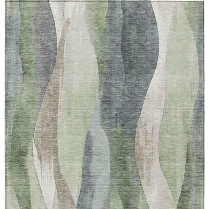 3' X 5' Fern Green And Gray Abstract Washable Indoor Outdoor Area Rug