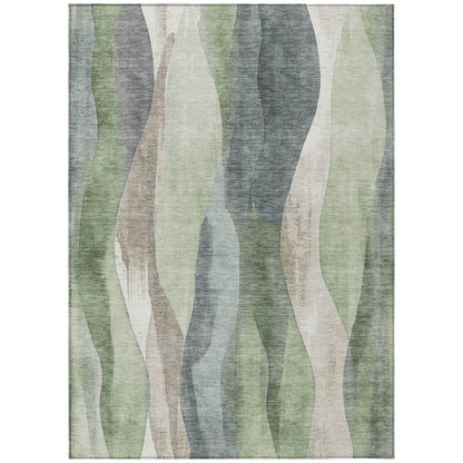 3' X 5' Fern Green And Gray Abstract Washable Indoor Outdoor Area Rug