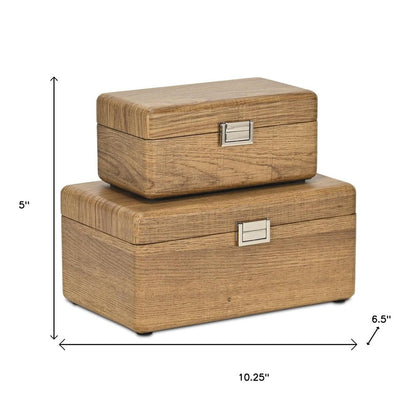Set Of Two Brown Solid Wood Jewelry Boxes