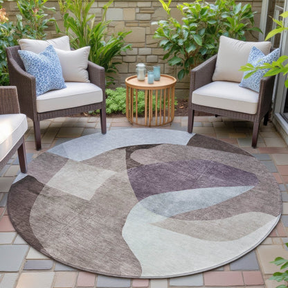 3' X 5' Brown And Taupe Abstract Washable Indoor Outdoor Area Rug