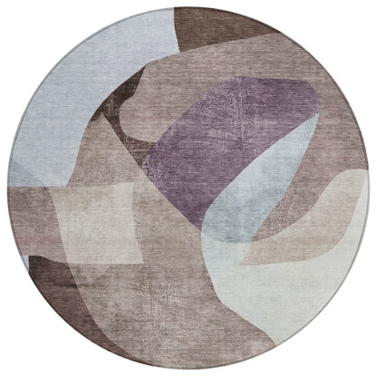 3' X 5' Brown And Taupe Abstract Washable Indoor Outdoor Area Rug