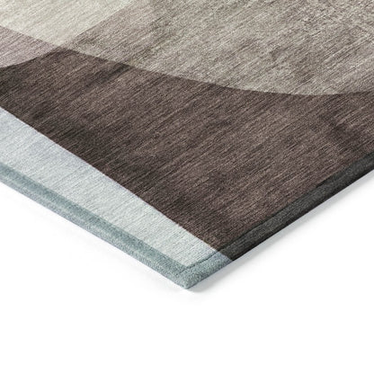 3' X 5' Brown And Taupe Abstract Washable Indoor Outdoor Area Rug