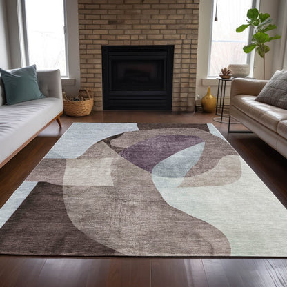 3' X 5' Brown And Taupe Abstract Washable Indoor Outdoor Area Rug