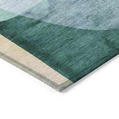 10' X 14' Green And Teal Blue Abstract Washable Indoor Outdoor Area Rug
