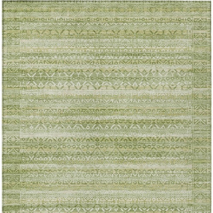 3' X 5' Sage And Ivory Striped Washable Indoor Outdoor Area Rug