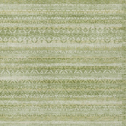 3' X 5' Sage And Ivory Striped Washable Indoor Outdoor Area Rug