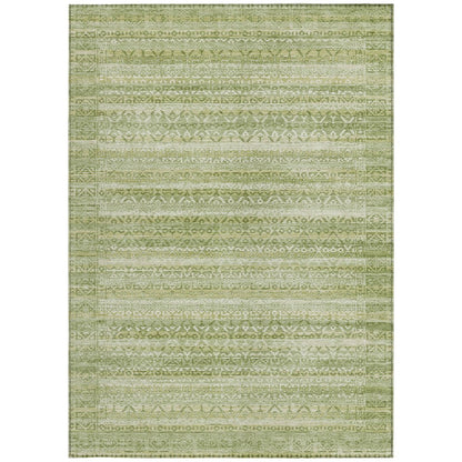 3' X 5' Sage And Ivory Striped Washable Indoor Outdoor Area Rug