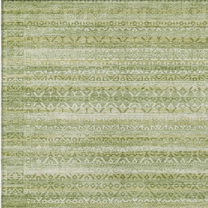 3' X 5' Sage And Ivory Striped Washable Indoor Outdoor Area Rug