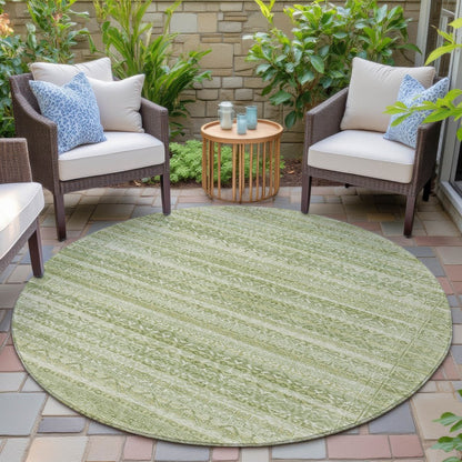 3' X 5' Sage And Ivory Striped Washable Indoor Outdoor Area Rug