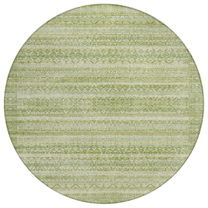 3' X 5' Sage And Ivory Striped Washable Indoor Outdoor Area Rug